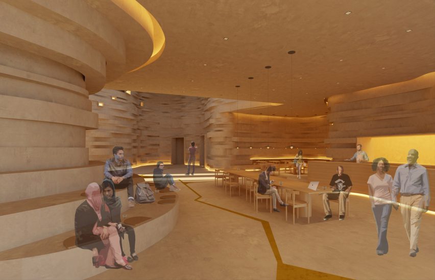 a visualisation of a creative community centre in brown tones