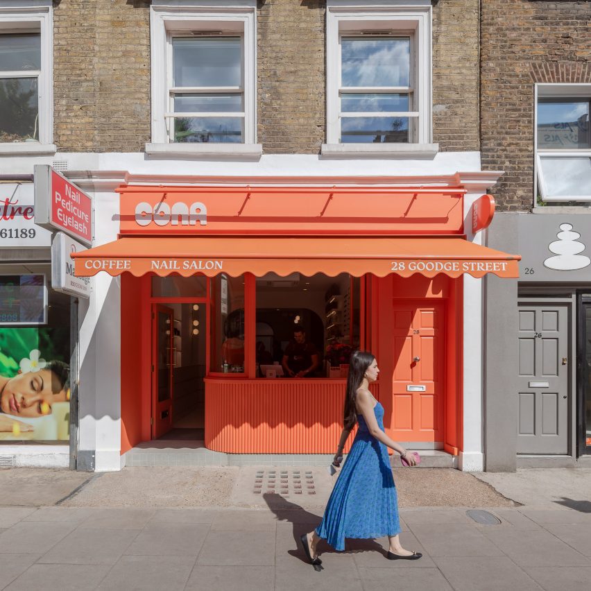 Orange shopfront and coffee bar at Cona by Tigg Coll