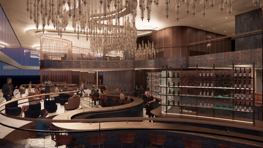 a visualisation of a wine bar in tones of brown