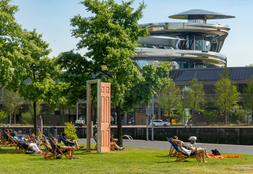Park in Rotterdam with view of the Tornado 