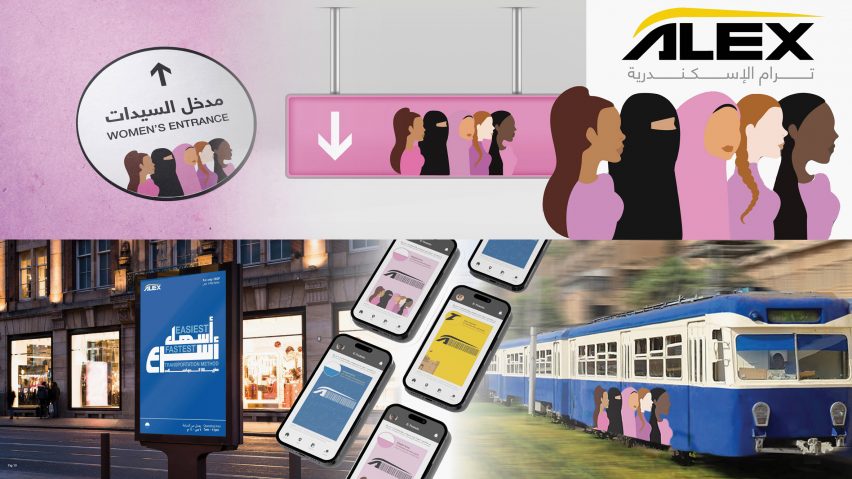 a moodboard presenting a graphic design project in main tones of pink, white, blue and yellow