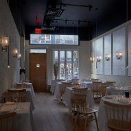 White tables and wooden chairs