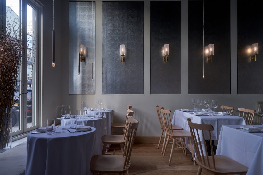 Metallic panels on wall