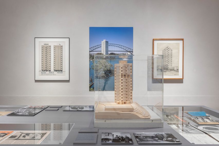 Photos and models in exhibition space