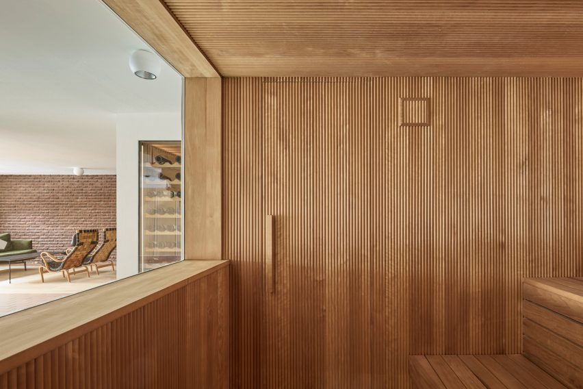 Sauna interior at Swedish house by In Praise of Shadows
