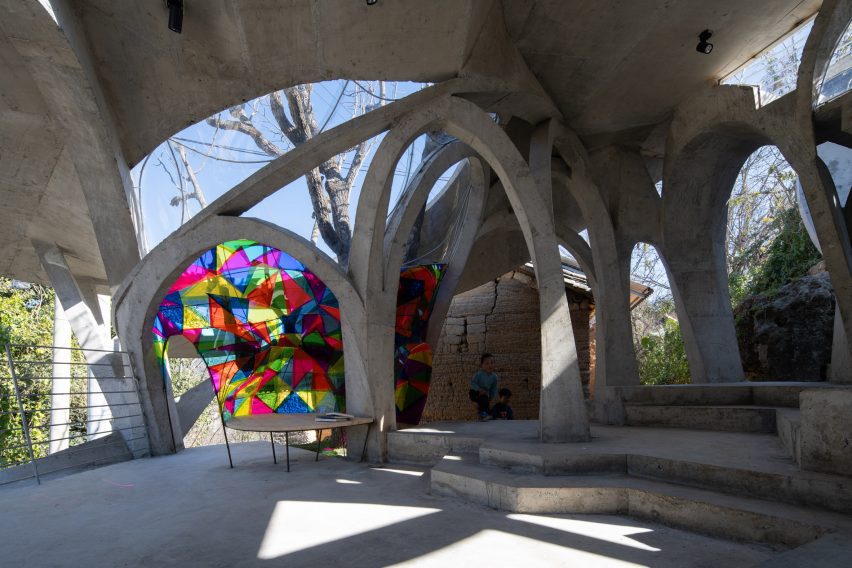 Interior view of the Mushroom Library in rural China