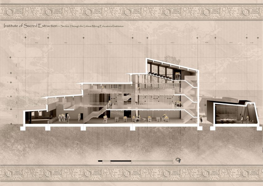 a visualisation of an architectural design in tones of brown, white and black