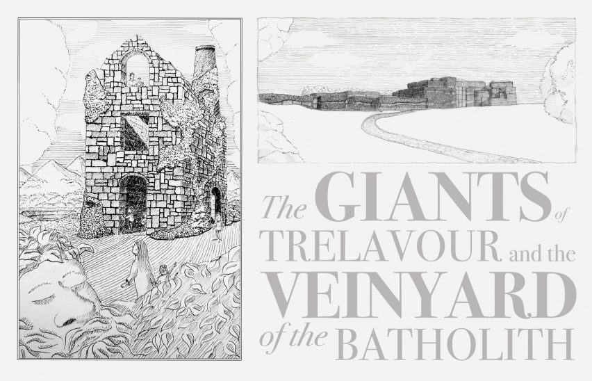 an image displaying black and white illustrations of a house and a landscape, alongside grey text