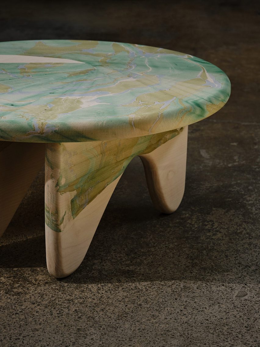 Low Tide green and blue marbled table by Brogan Cox and Nat Maks