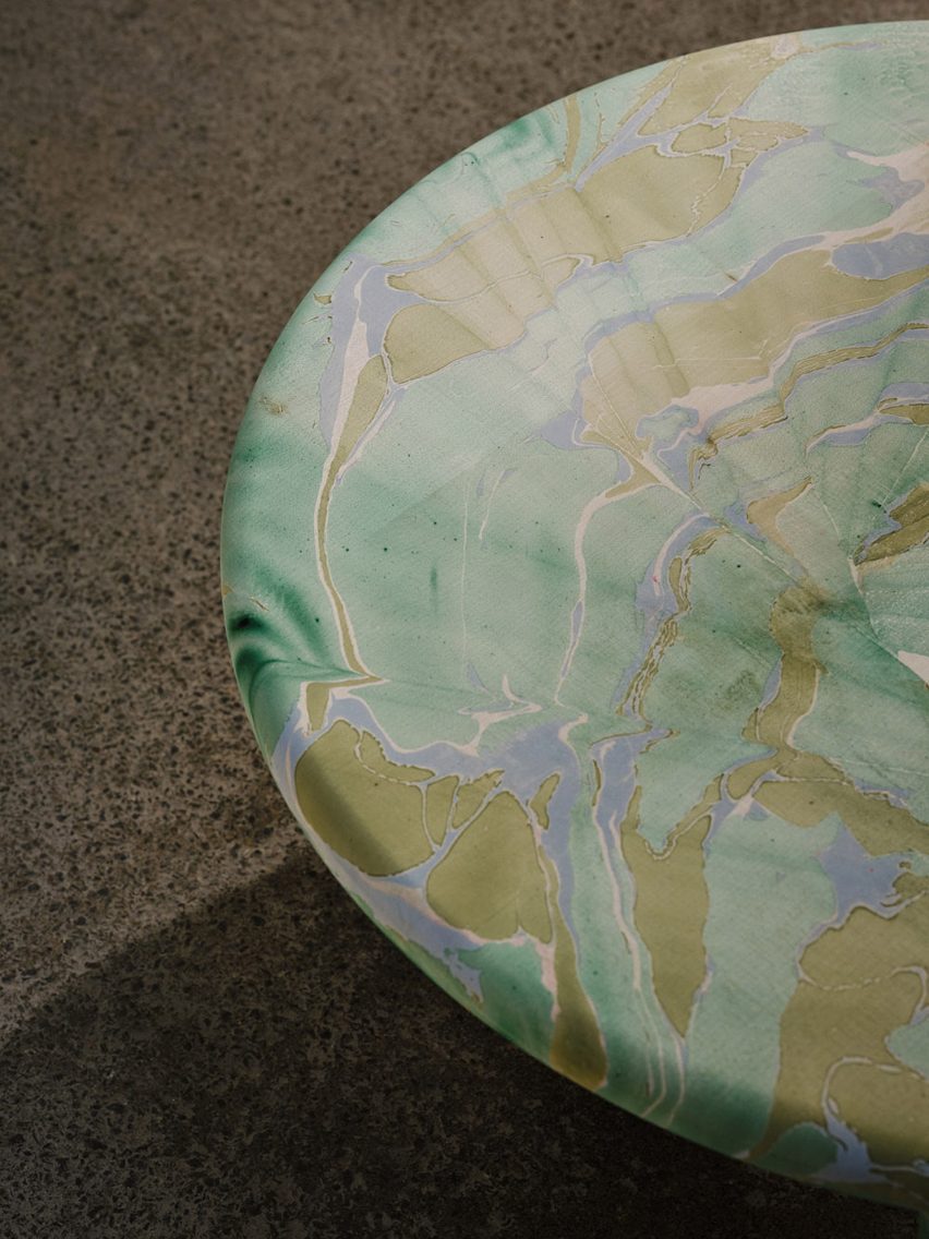 Low Tide green and blue marbled table by Brogan Cox and Nat Maks