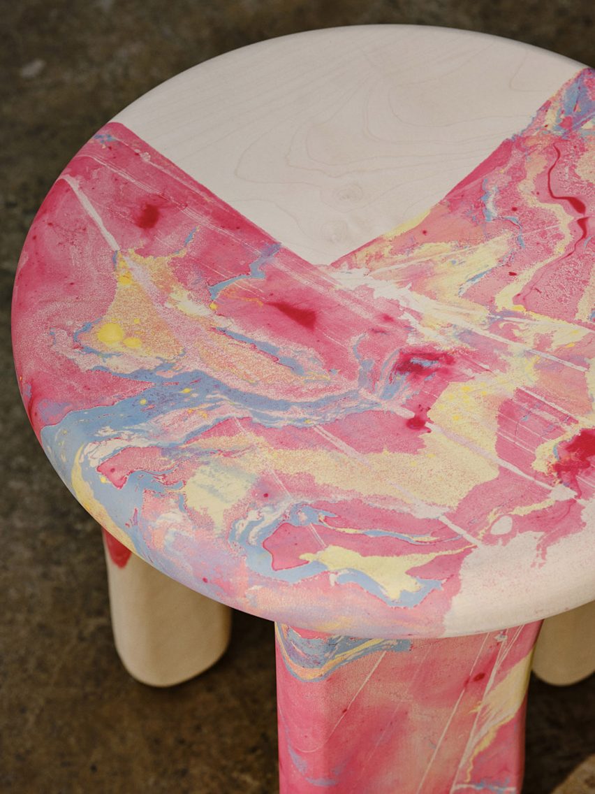 High Tide pink marbled table by Brogan Cox and Nat Maks