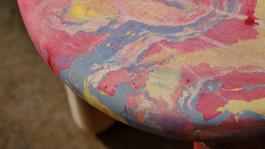 High Tide pink marbled table by Brogan Cox and Nat Maks