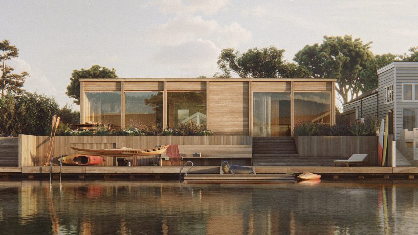 Visualisation showing a house on the edge of a body of water