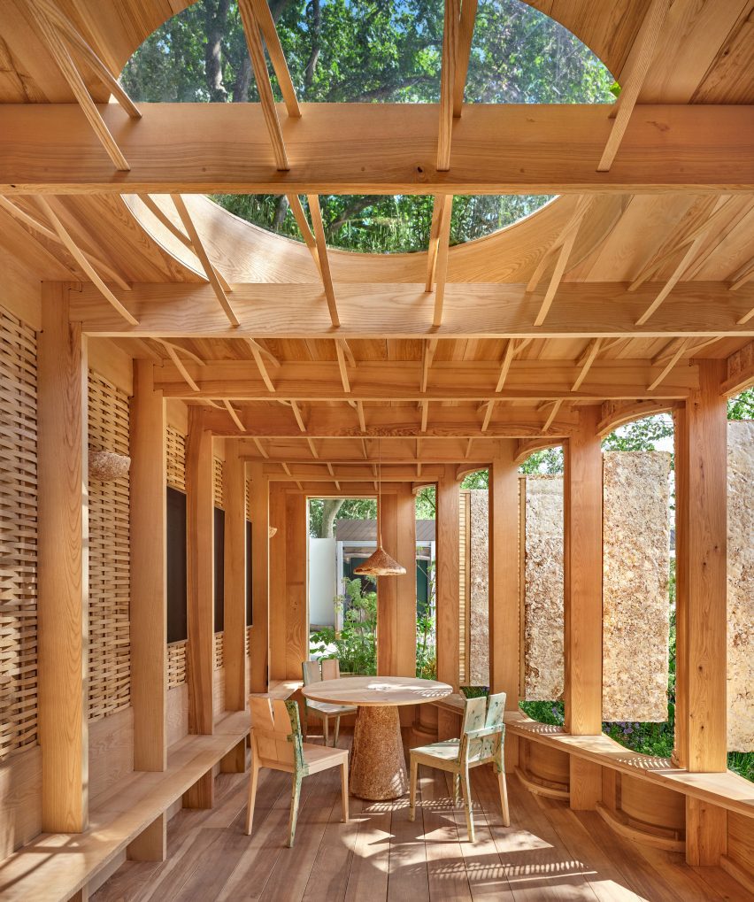 Interior of mycelium pavilion