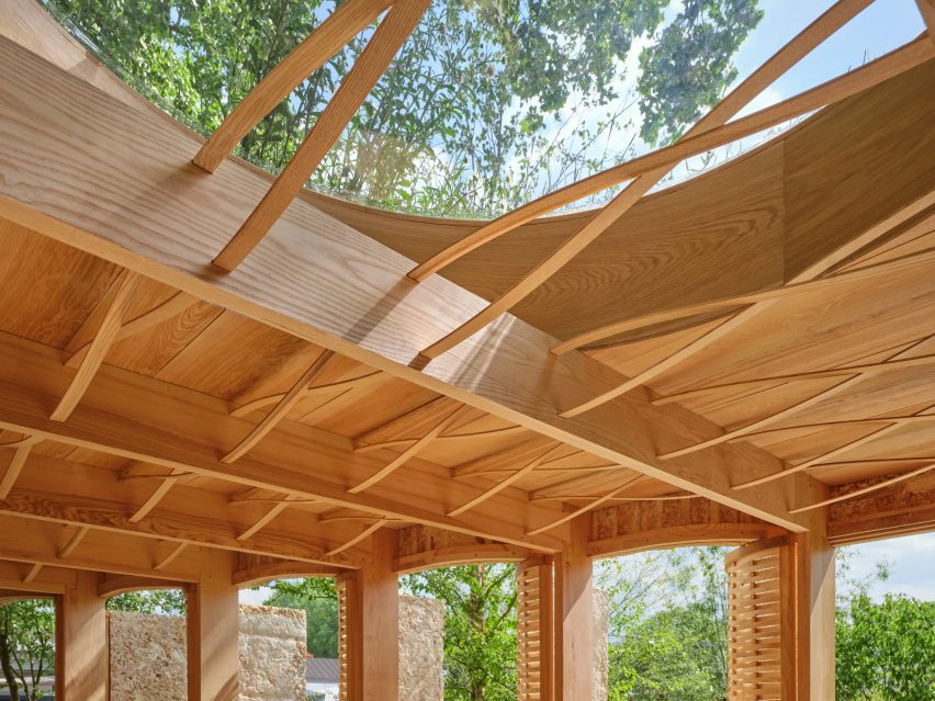 Detail of roof in wooden pavilion