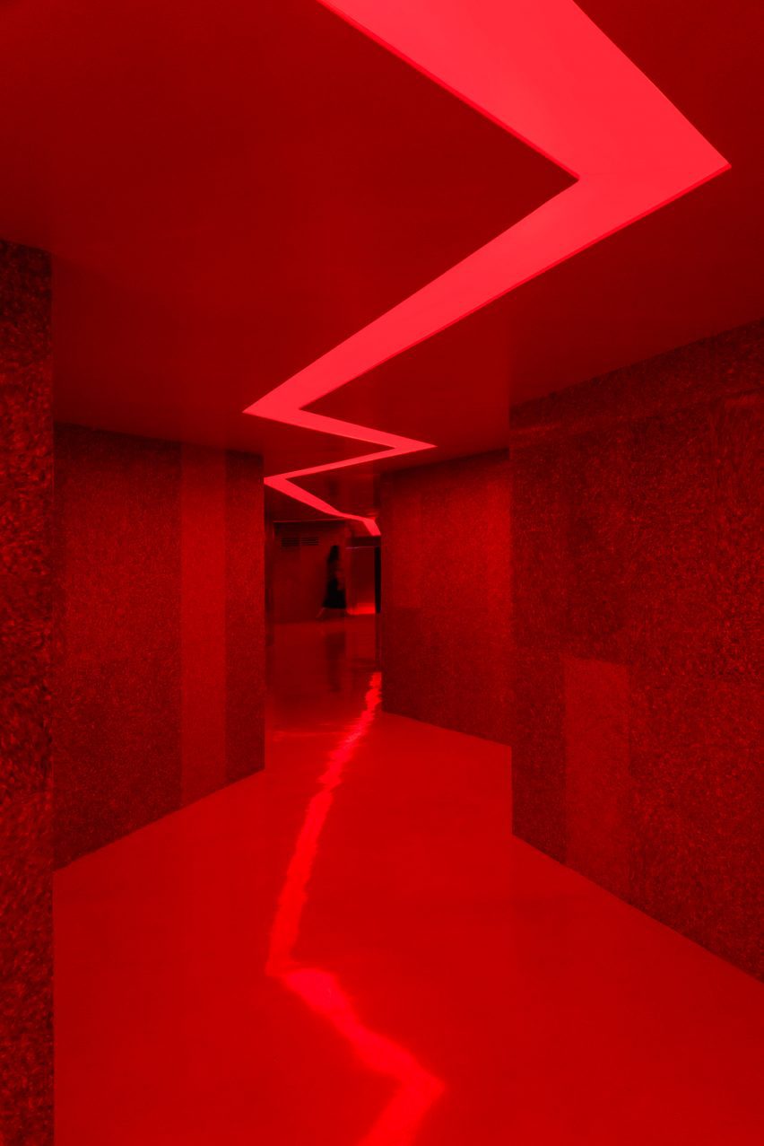 Red entrance hallway of Self Care Community Centre