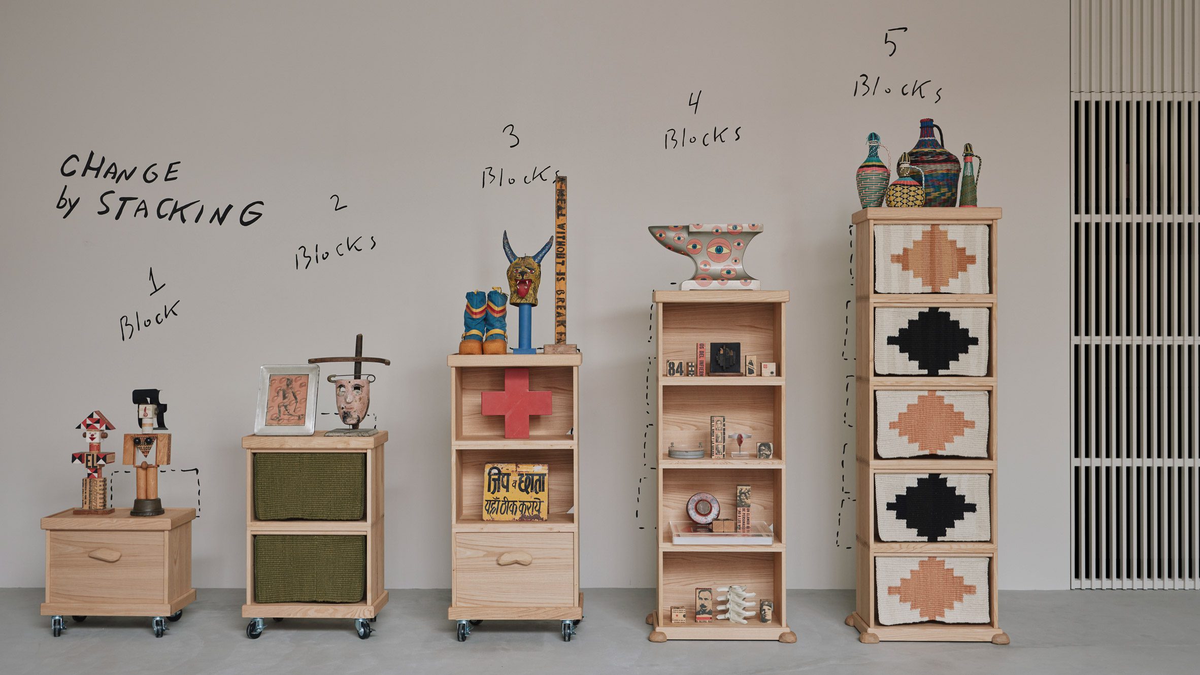 Postalco turns storage boxes into hackable furniture for Karimoku