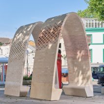 Stone brick arches at Clerkenwell Design Week by Hawkins\Brown and Webb Yates