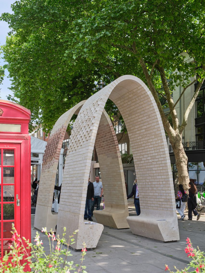 Stone brick arches at Clerkenwell Design Week by Hawkins\Brown and Webb Yates