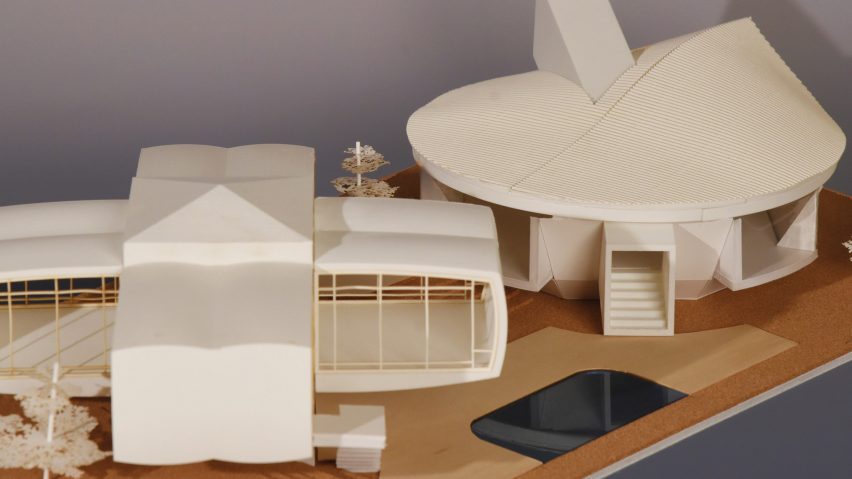 a student architectural model in tones of white and brown