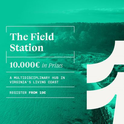 a poster for an architecture competition in tones of green and white