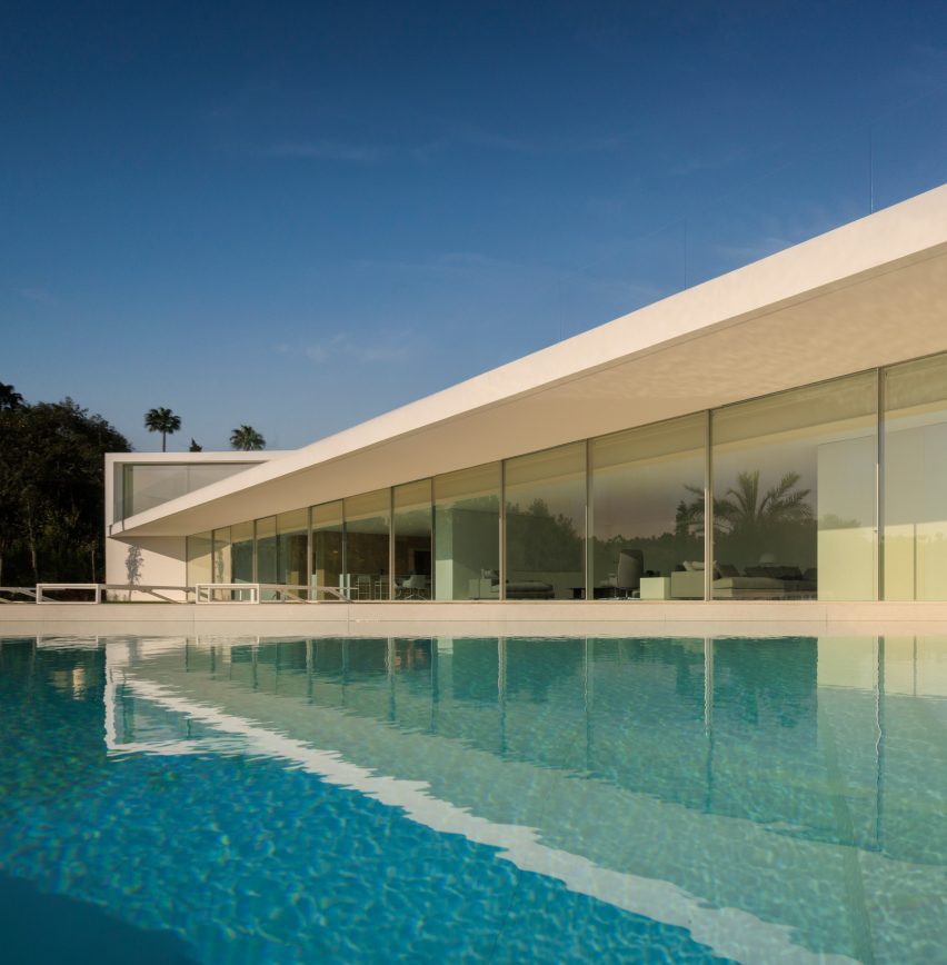 View across swimming pool at Villa 95 in Spain