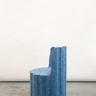 Photograph of the blue granite-looking armchair.