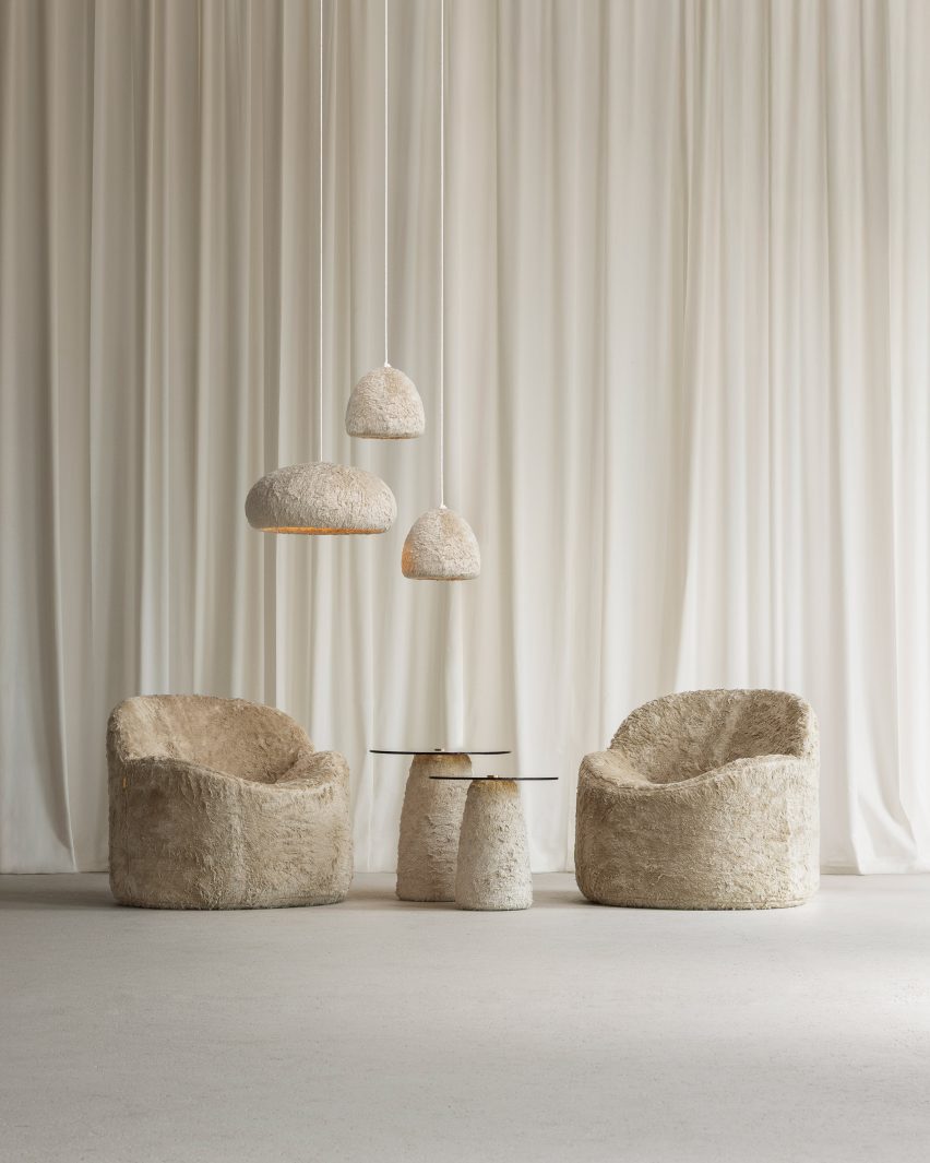 Fluffy mycelium chairs, tables and lamps by Aifunghi at 3 Days of Design