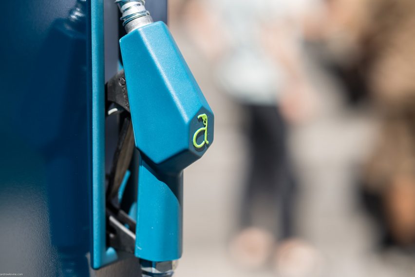 Close-up photo of the nozzle on the Aircela petrol pump