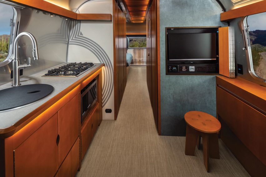 Kitchen area in trailer