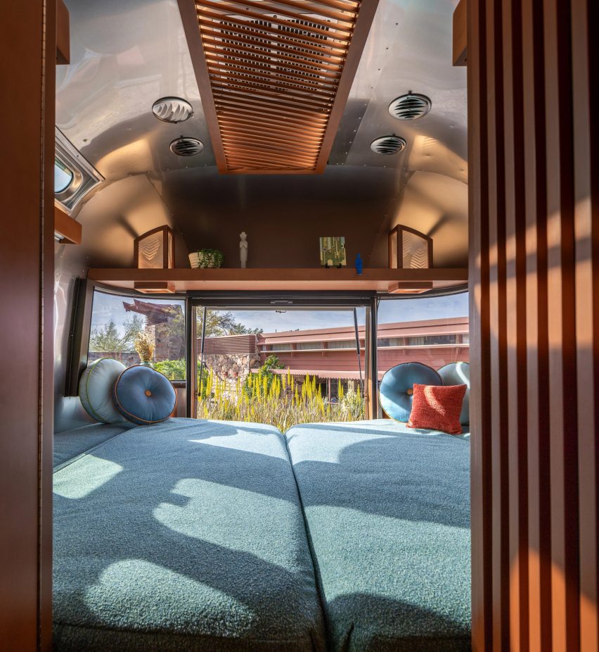 Interior of Frank Lloyd Wright Airstream trailer
