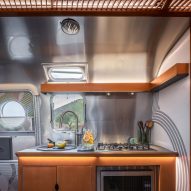 A kitchenette in a trailer