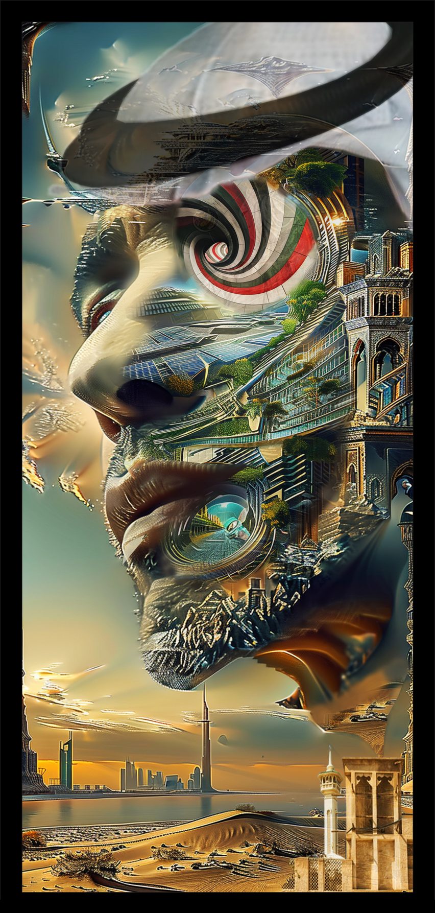 a digital image showing a landscape in the shape of a person's face