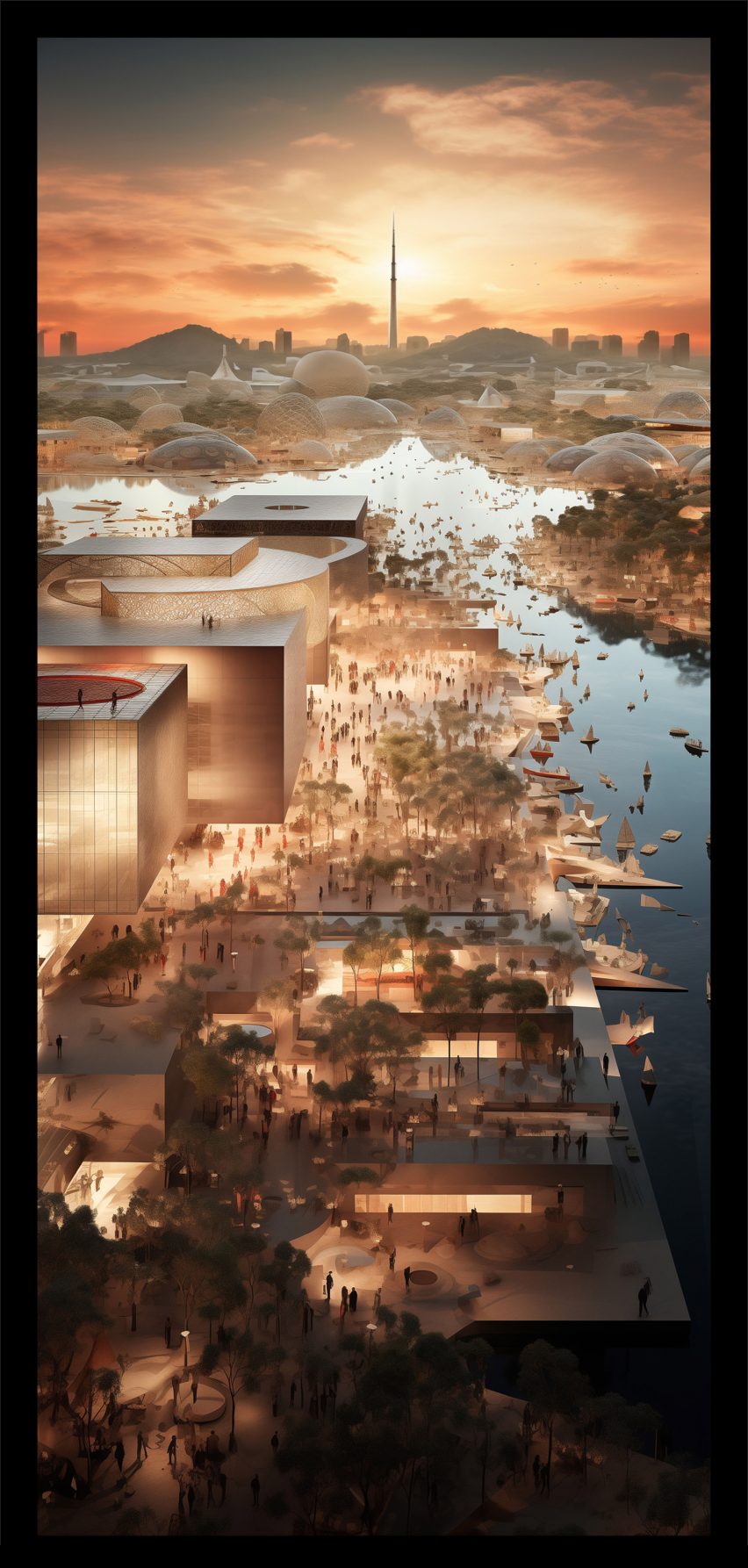 a digital image of a city landscape in tones of brown and beige