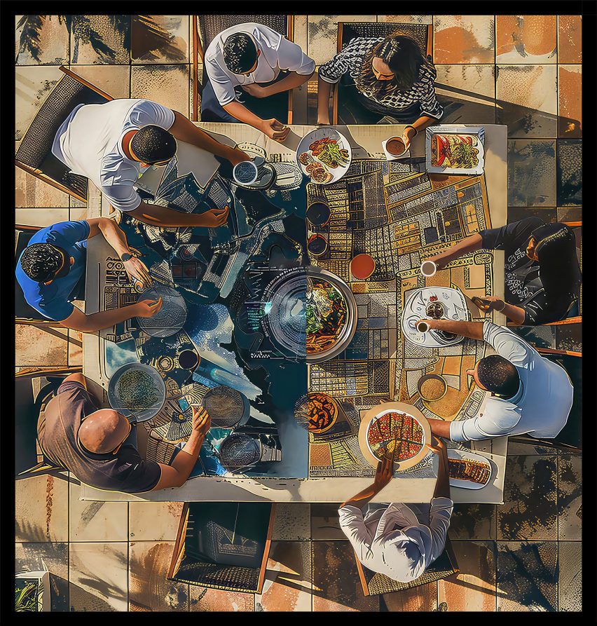 a digital image of people eating together around a table
