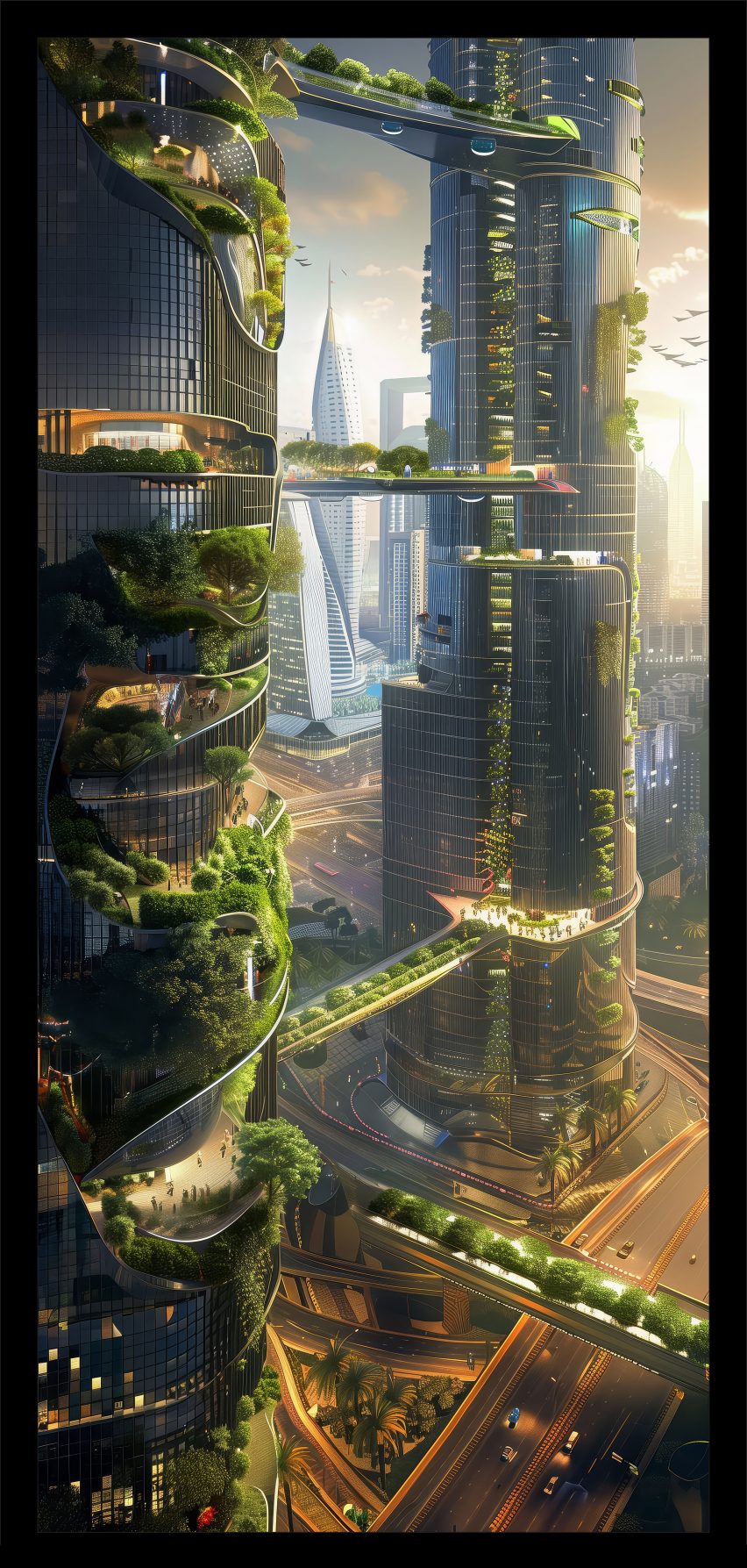 a digital image of buildings with greenery on them