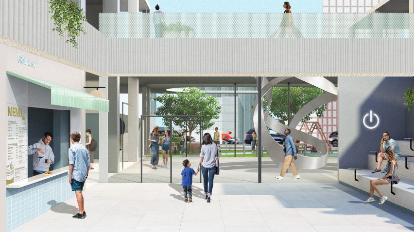 a visualisation of a service station in tones of grey