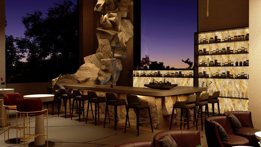a visualisation of a bar in tones of brown and beige