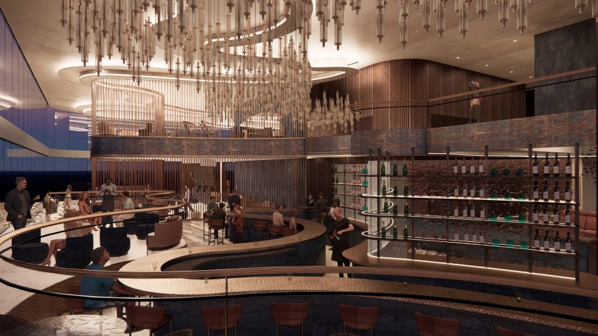 a visualisation of a wine bar in brown tones