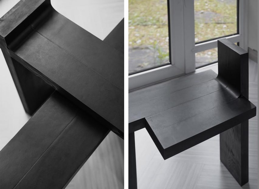 Furniture Linoleum bench and chair by Seojun Yun. Photo by Marie Kang.