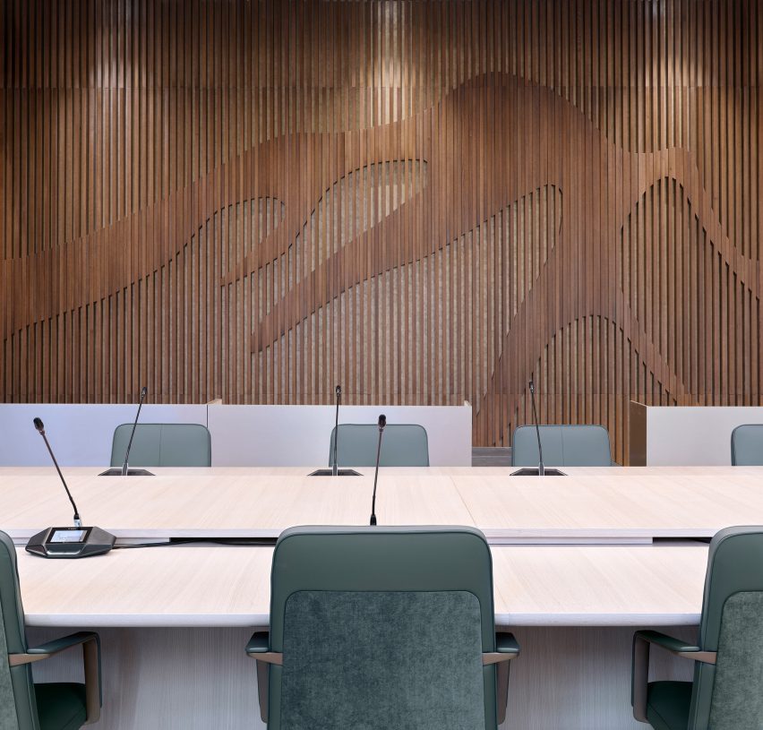 Wood lined conference room for G7