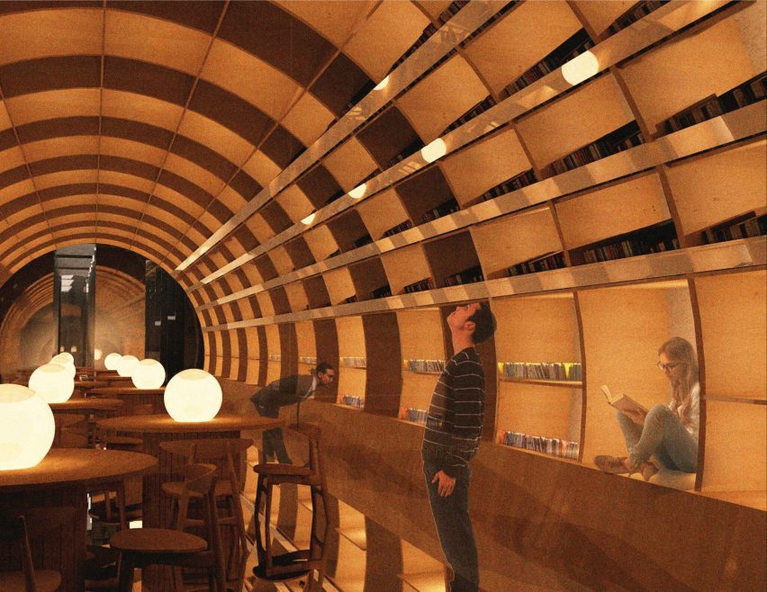 a visualisation of an orange interior in a railway tunnel