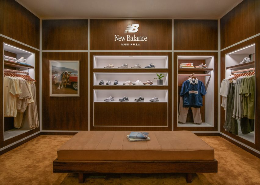 Wood-panelled room in New Balance London flagship 