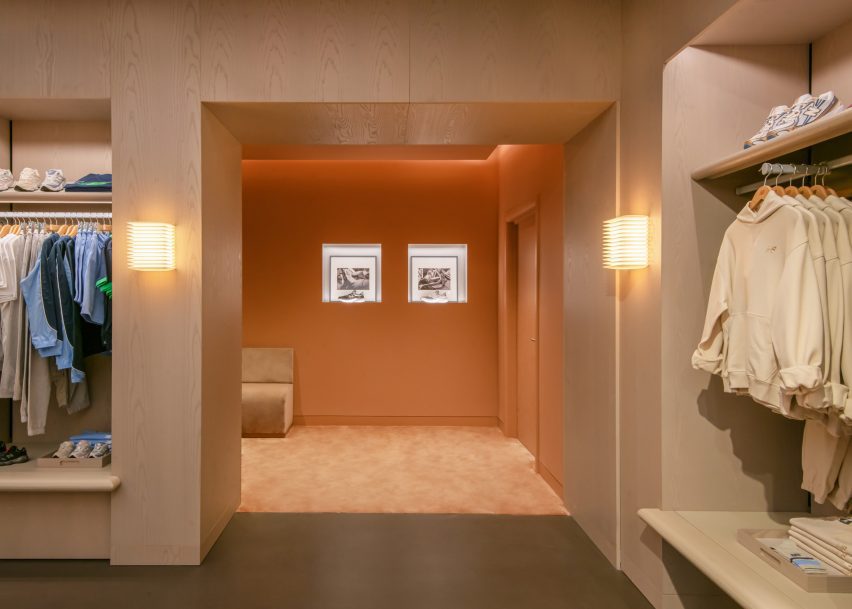 Path to changing rooms in New Balance London flagship 