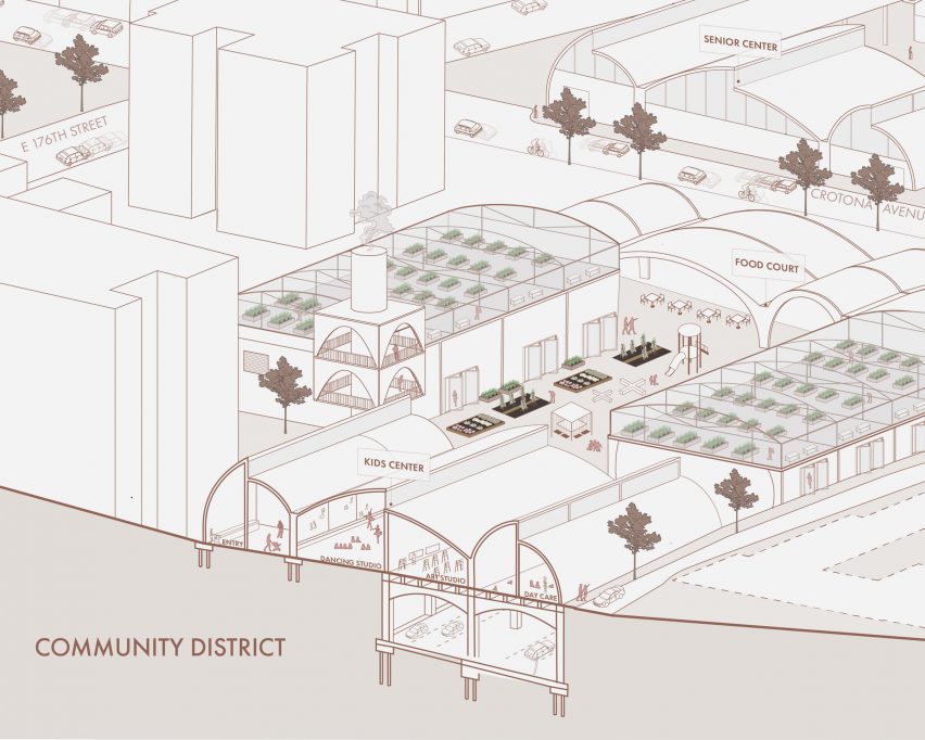 a diagram of buildings in tones of brown and white