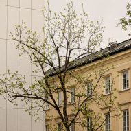 Facade of Puro hotel Warsaw with tree
