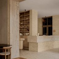 Brick floors, counters and walls in hotel bakery