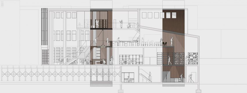 an architectural diagram of a building in tones of grey