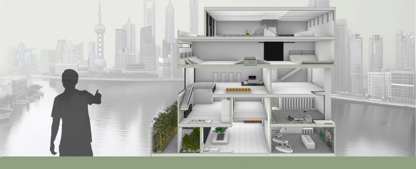 a visualisation of a white building design against a grey skyline
