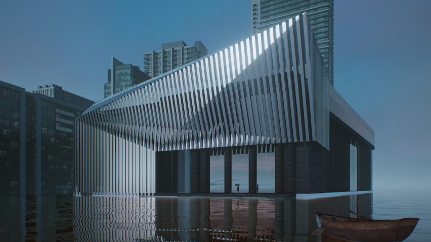 visualisation of a building in tones of blue